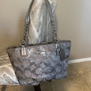 Coach Madison East West Op Art Metallic Signature Tote